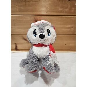 Peek-A-Boo‎ Toys Christmas Husky Plush 16" Stuffed Animal Red Scarf Santa Hat